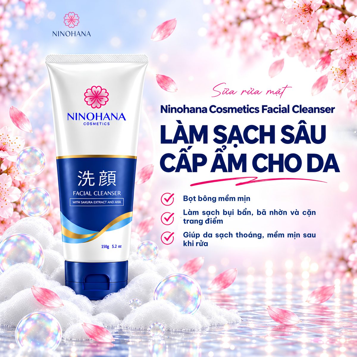 Sữa rửa mặt Ninohana làm sạch sâu và cấp ẩm